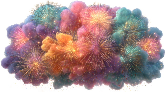 Vibrant fireworks display illuminates the night sky with bursts of color and light creating a festive and celebratory atmosphere for all to enjoy