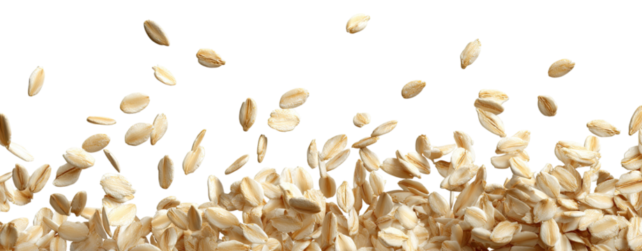 Oatmeal flakes in motion against a black background