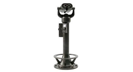 Coin-operated binoculars on a tall pedestal, viewing device