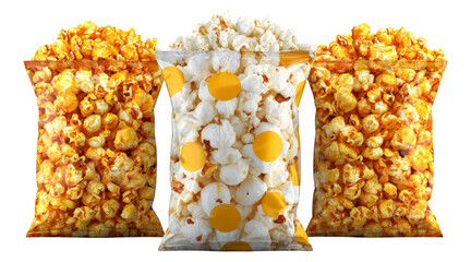 Colorful Popcorn Bags Isolated on Transparent Background for Snacks