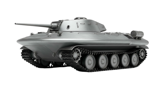 Sleek silver futuristic tank with curved armor & detailed tracks