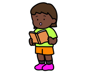 本を読む（立ち）黒人の女の子