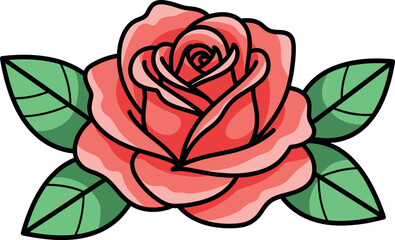 Classic pink rose with green leaves blooming symbolizing love and beauty isolated vector