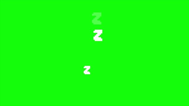 Sleeping Z letters animation on green screen with floating cartoon symbols, dream sleep concept overlay, night rest background seamless loop