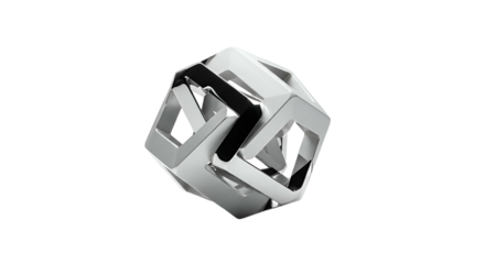 Abstract metallic cube structure against a black background