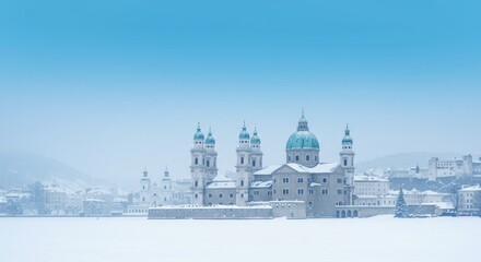 Salzburg snow festival banner background, baroque city