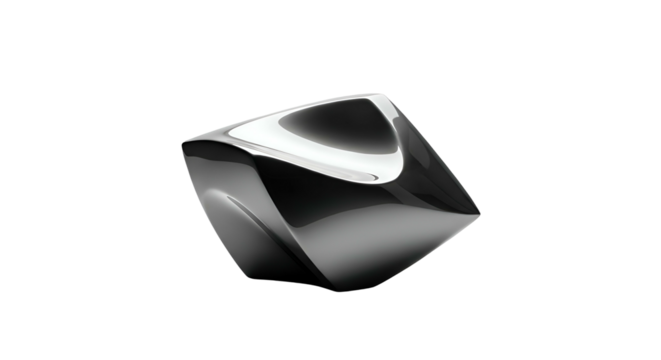 Abstract chrome sculpture with curves, illuminated