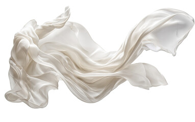 Flowing white fabric.  A pristine, off-white fabric drapes and billows, catching light in a graceful, dynamic pose.  Soft folds and curves create a sense of movement and lightness