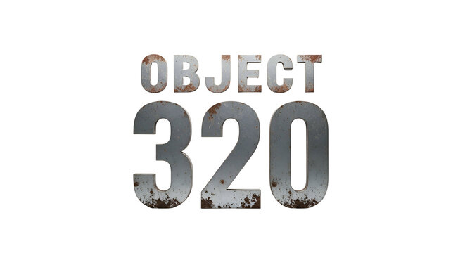 Metallic "OBJECT 320" text, weathered, isolated on black - Powered by Adobe