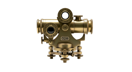 Antique brass surveying instrument on a black background