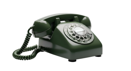 Green rotary phone, receiver off-hook, against a black background