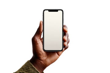 A hand holds a blank smartphone display