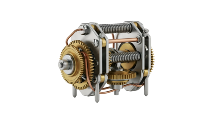Ornate, metallic engine assembly on dark background