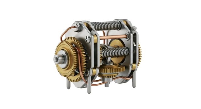 Ornate, metallic engine assembly on dark background
