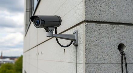 Security Camera on Building Corner - Surveillance and Protection.