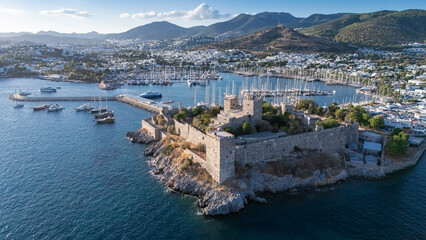 Obraz premium Aerial View of Bodrum Marina and Castle, Scenic Coastline of Turkey