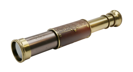 Antique telescope with brown leather and brass accents