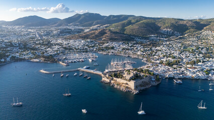 Obraz premium Aerial View of Bodrum Marina and Castle, Scenic Coastline of Turkey