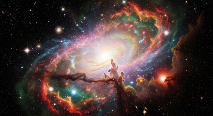 Vibrant Galaxy Formation - A Cosmic Dance of Light and Color.