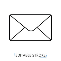 An envelope icon in a minimalist line style with editable stroke. Mail symbol, business correspondence, post office communication, contact message, email notification, wedding invitation.