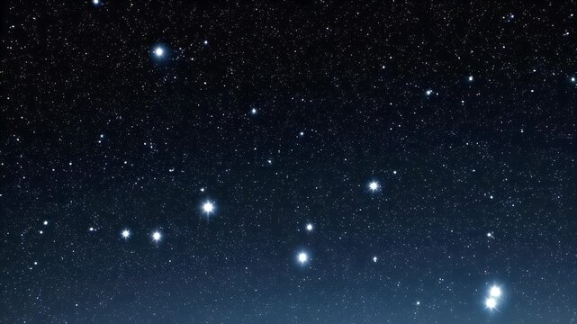 A dark night sky filled with numerous stars of varying brightness, creating a vast celestial scene