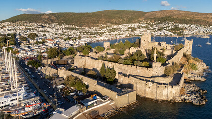 Naklejka premium Aerial View of Bodrum Marina and Castle, Scenic Coastline of Turkey