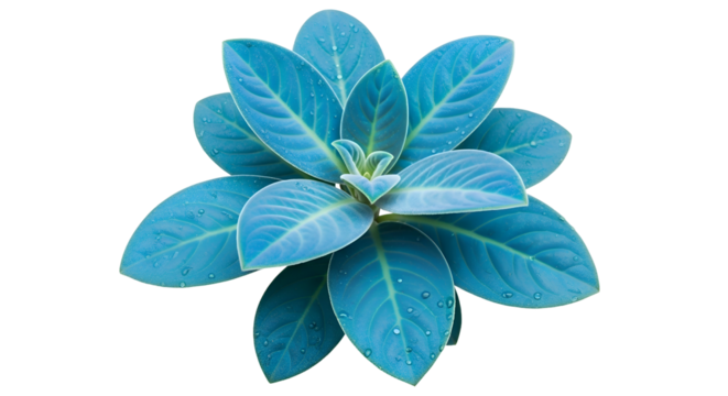 Blue-tinted leafy plant, symmetrical and isolated on black