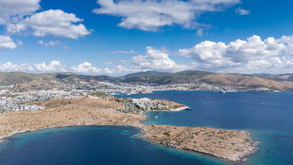 Obraz premium Aerial View of Bodrum Marina and Castle, Scenic Coastline of Turkey