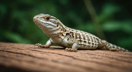 Lizard on log, close-up