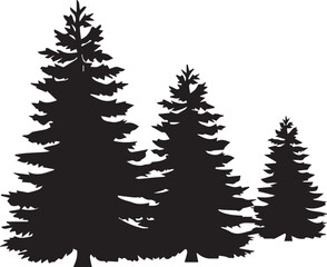 Pine Tree Silhouette Trio – Black Forest Icons in Varying Sizes on White Background