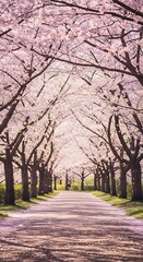 Cherry Blossom Avenue - A Serene Pathway of Pink Petals.