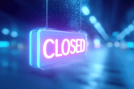 Neon sign illuminated in vibrant colors, conveying sense of closure and solitude