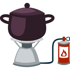 Cooking Pot On A Portable Stove With Gas Canister For Outdoor Use