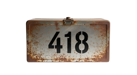 Weathered metal box with large black number "418" on front