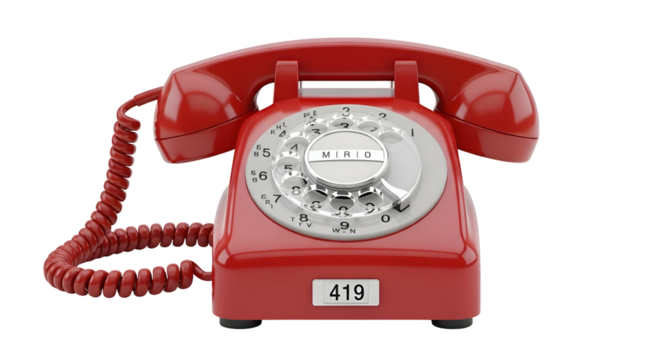 Bright red vintage rotary telephone on a transparent background - Powered by Adobe