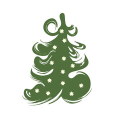 Abstract christmas tree.  Winter holiday tree with stars and decorations. Flat vector illustration on a white background.