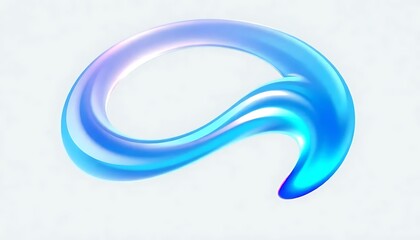 Blue Shaped Ring Tube Fluid Holographic Iridescent 3D White Background Cutout