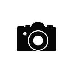 Black Camera Icon on Transparent Background with Circular Lens Design