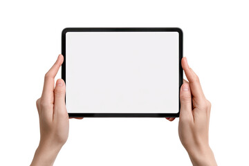 Hands holding a tablet computer with a blank screen (9)