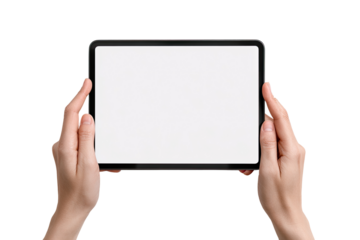 Hands holding a tablet computer with a blank screen (9)