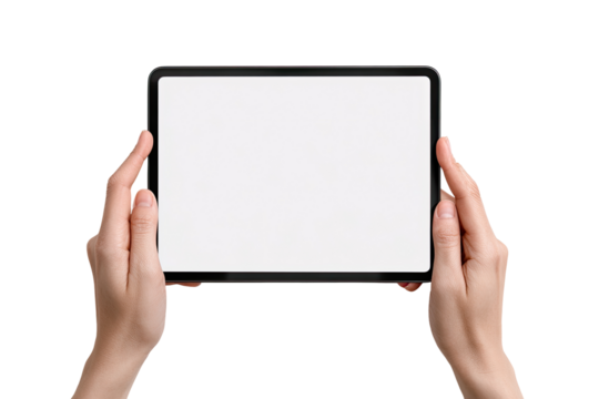 Hands holding a tablet computer with a blank screen (9) - Powered by Adobe
