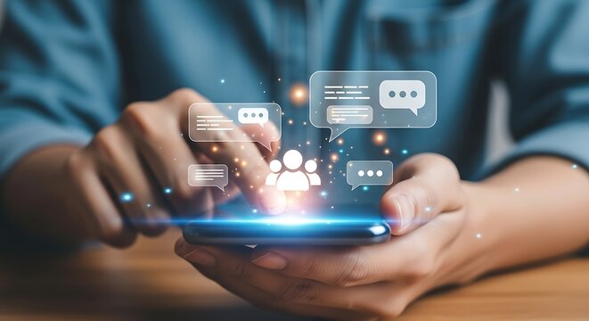 Person uses smartphone for digital communication and social networking