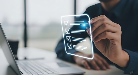 Person checking off items on a digital checklist with a stylus