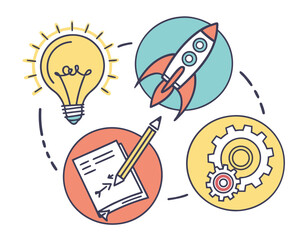Business startup illustration with light bulb and rocket