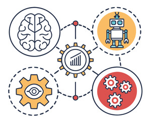 Illustrative icons representing artificial intelligence, automation, and connectivity