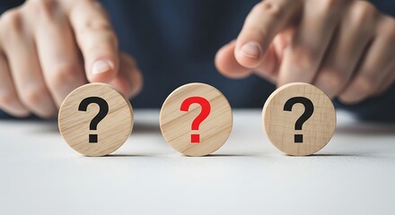 Three Wooden Circles With Question Marks One Red symbol