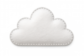 White soft cloud shaped fabric cushion with stitching for nursery decor, children's room, dreaming, comfort, textile art