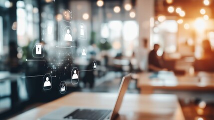 job vacancy with applicant tracking system and job icons on blurred background