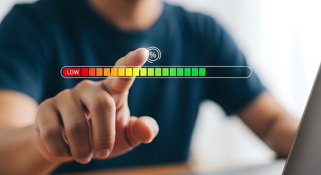 Finger interacting with a digital progress bar with color coding