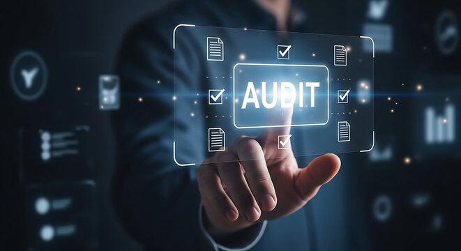 Finger touching digital audit interface with checklist